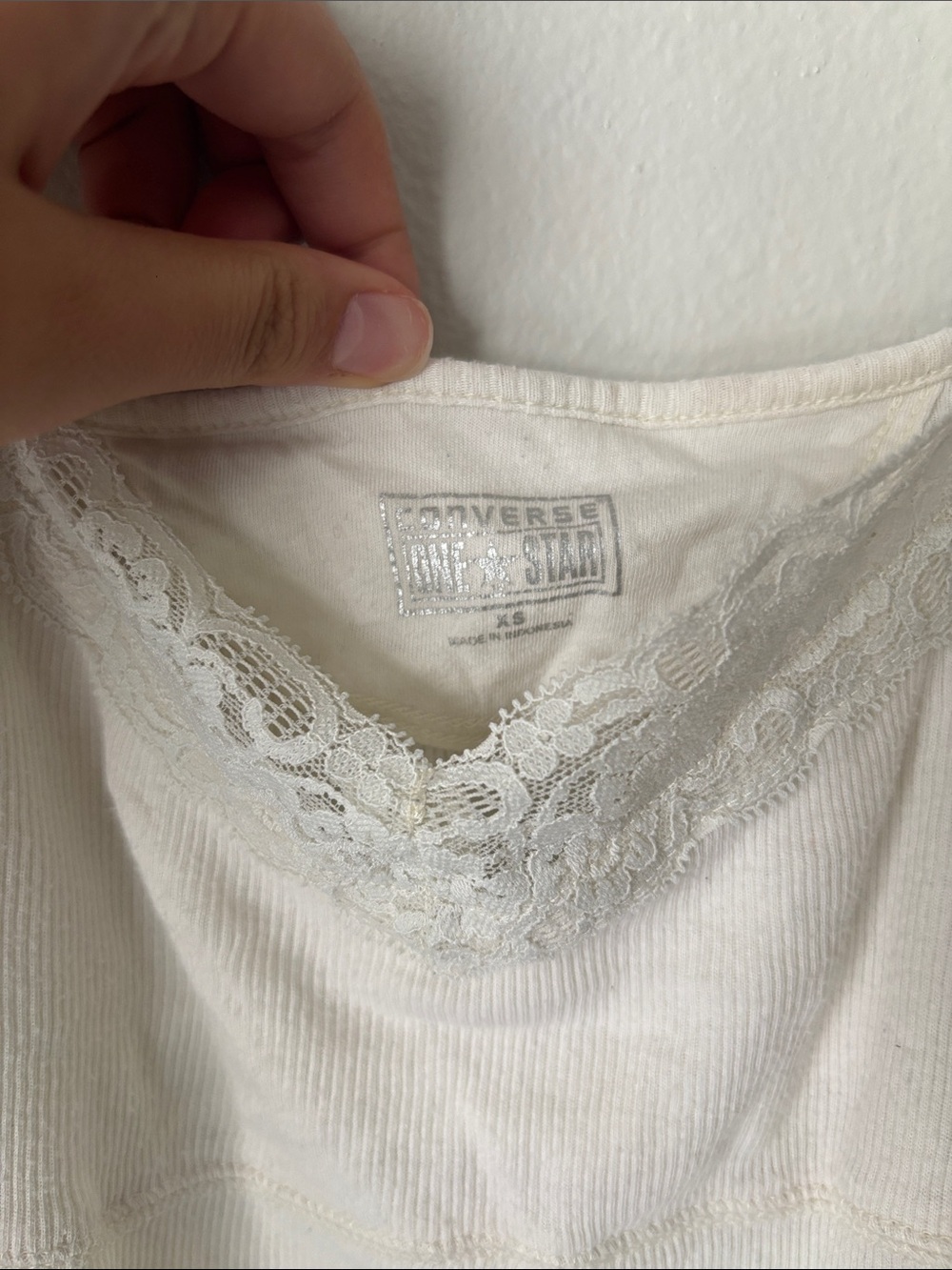 Converse Lace-Trim Ribbed Cami Tank Top - Cream